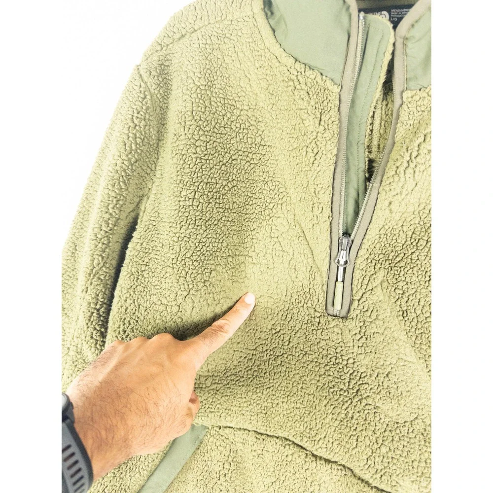The North Face Campshire Sherpa Fleece Half Zip Pullover Mens L Olive Green Gorp